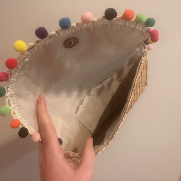 Francesca’s Rainbow Pom-pom Woven Rattan Clutch - Picture 5 of 9